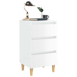 Bed Cabinet with Solid Wood Legs High Gloss White 40x35x69 cm - Side View