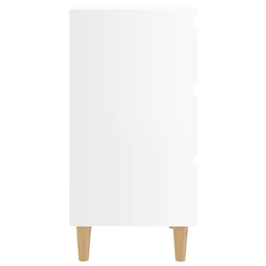 Bed Cabinet with Solid Wood Legs High Gloss White 40x35x69 cm