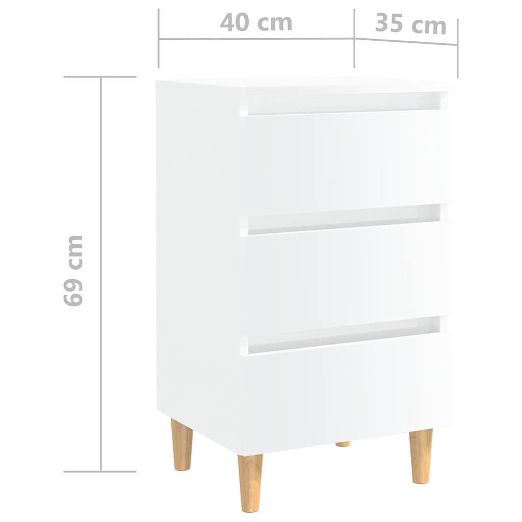 Bed Cabinet with Solid Wood Legs High Gloss White 40x35x69 cm