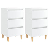 Bed Cabinets & Wood Legs 2 pcs High Gloss White 40x35x69cm