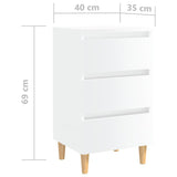 Bed Cabinets & Wood Legs 2 pcs High Gloss White 40x35x69cm - Low Angle