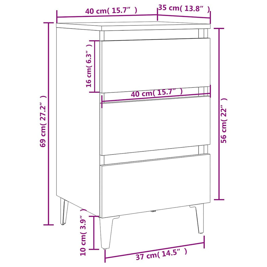 Bed Cabinet with Metal Legs Sonoma Oak 40x35x69 cm
