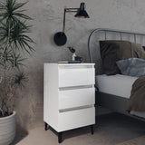 Bed Cabinet with Metal Legs 2 pcs High Gloss White 40x35x69 cm - Front View