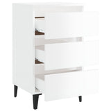 Bed Cabinet with Metal Legs 2 pcs High Gloss White 40x35x69 cm - Close-Up Angle