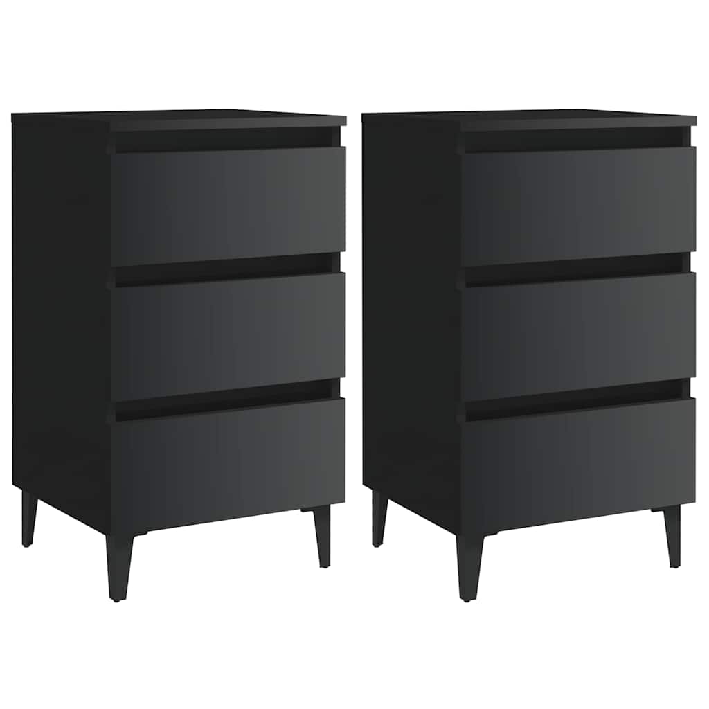 Bed Cabinet with Metal Legs 2 pcs High Gloss Black 40x35x69 cm
