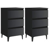 Bed Cabinet with Metal Legs 2 pcs High Gloss Black 40x35x69 cm