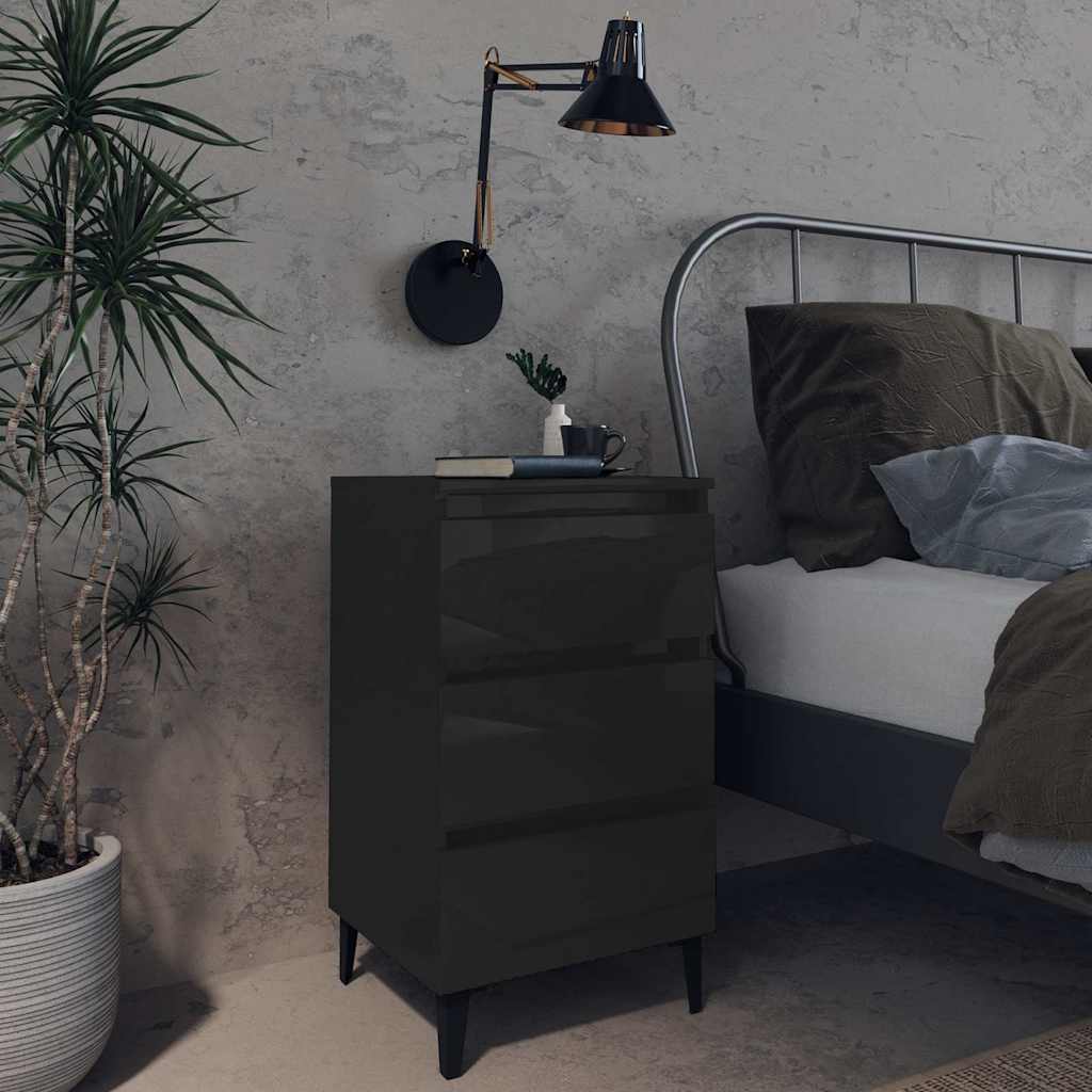 Bed Cabinet with Metal Legs 2 pcs High Gloss Black 40x35x69 cm