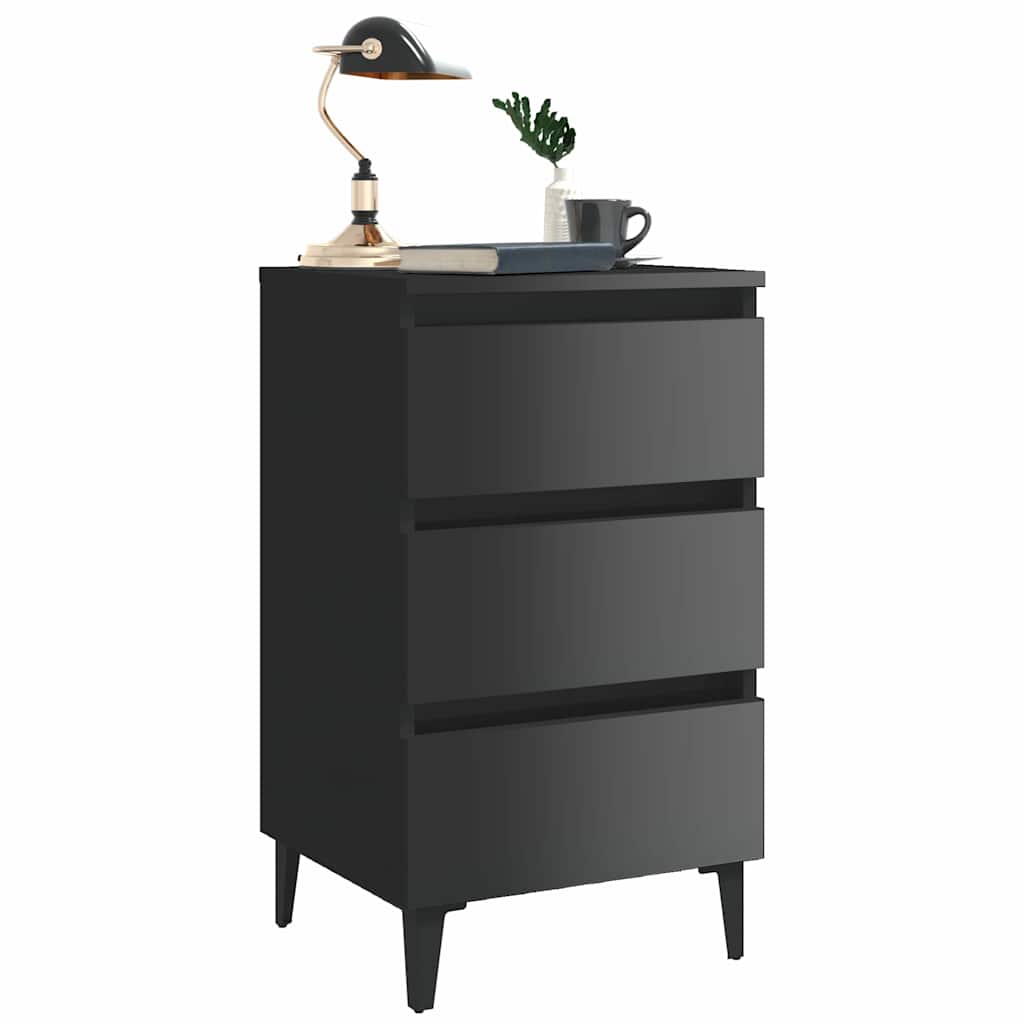 Bed Cabinet with Metal Legs 2 pcs High Gloss Black 40x35x69 cm
