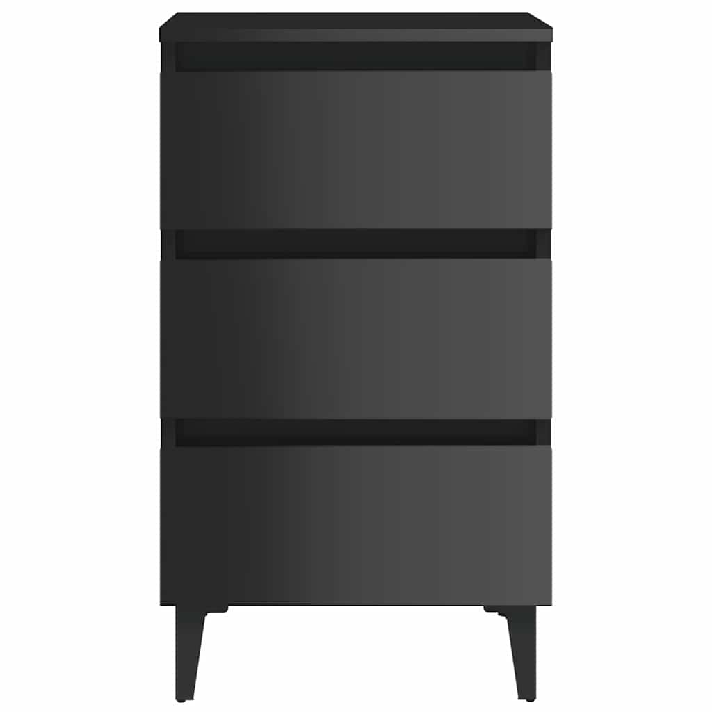 Bed Cabinet with Metal Legs 2 pcs High Gloss Black 40x35x69 cm
