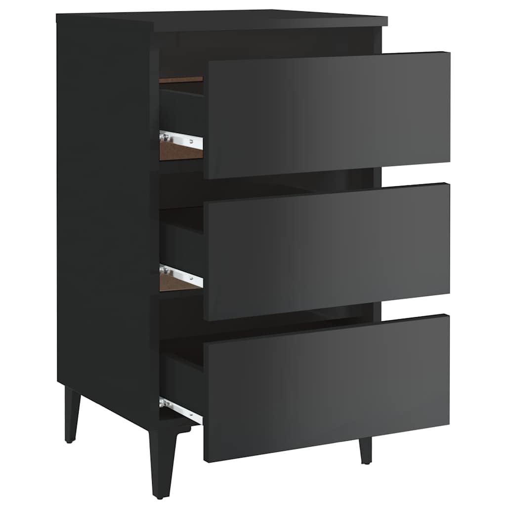 Bed Cabinet with Metal Legs 2 pcs High Gloss Black 40x35x69 cm
