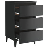 Bed Cabinet with Metal Legs 2 pcs High Gloss Black 40x35x69 cm