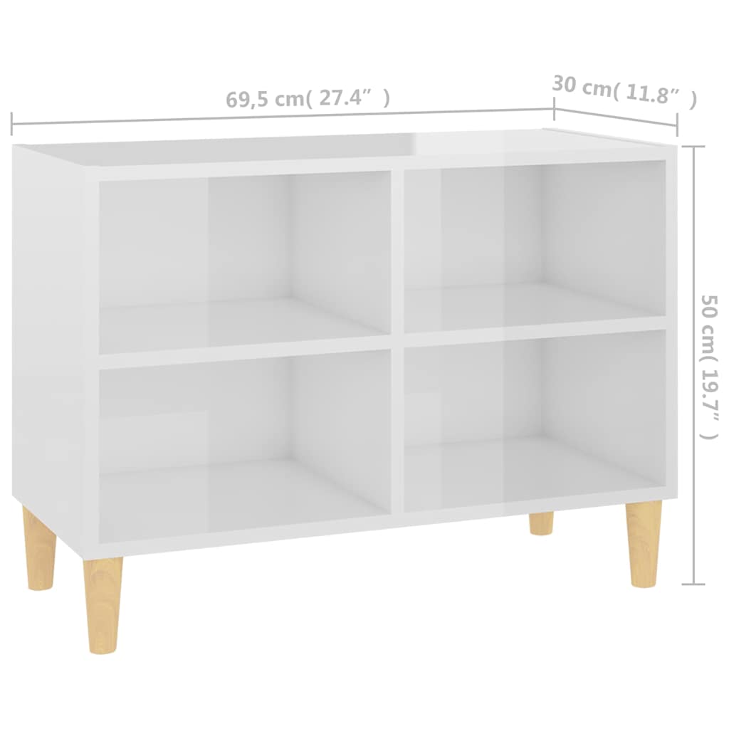 TV Cabinet with Solid Wood Legs High Gloss White 69.5x30x50 cm