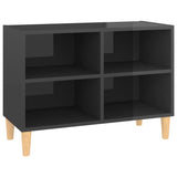 TV Cabinet with Solid Wood Legs High Gloss Grey 69.5x30x50 cm - Front View