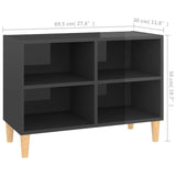 TV Cabinet with Solid Wood Legs High Gloss Grey 69.5x30x50 cm - Rear View