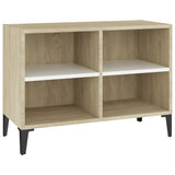 TV Cabinet with Metal Legs White and Sonoma Oak 69.5x30x50 cm - Front View