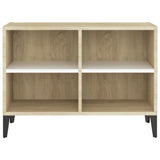TV Cabinet with Metal Legs White and Sonoma Oak 69.5x30x50 cm - Top-Down View