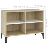 TV Cabinet with Metal Legs White and Sonoma Oak 69.5x30x50 cm - Rear View