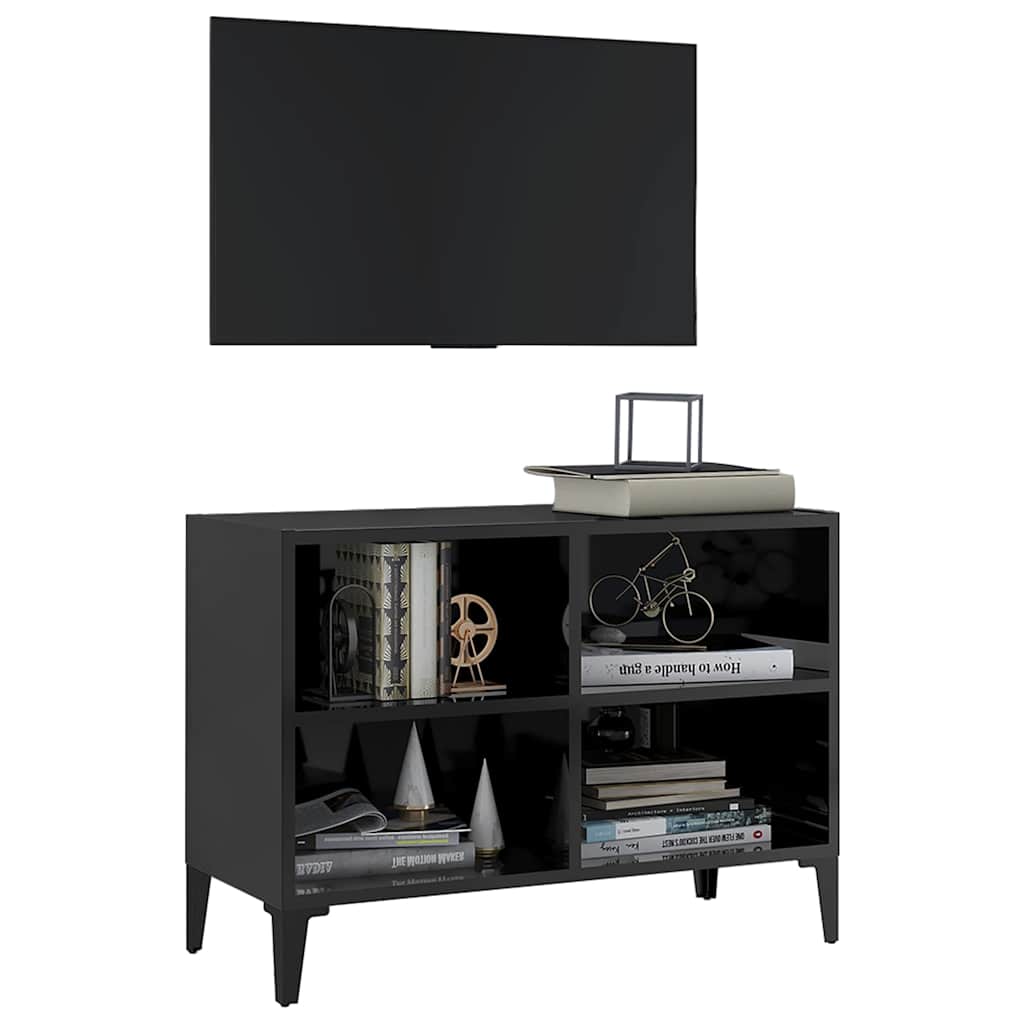 TV Cabinet with Metal Legs High Gloss Black 69.5x30x50 cm