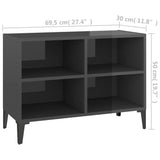 TV Cabinet with Metal Legs High Gloss Grey 69.5x30x50 cm - Rear View