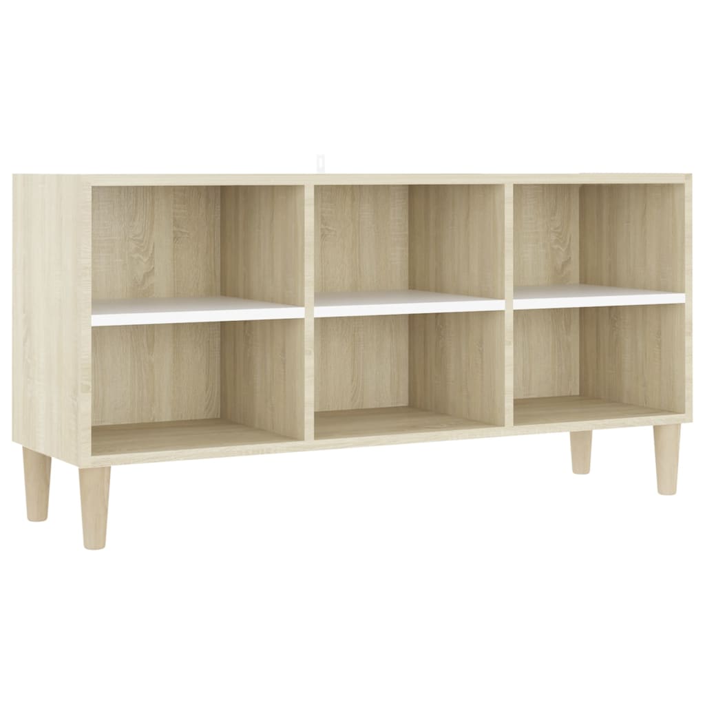 TV Cabinet with Solid Wood Legs White and Sonoma Oak 103.5x30x50 cm