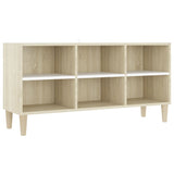 TV Cabinet with Solid Wood Legs White and Sonoma Oak 103.5x30x50 cm
