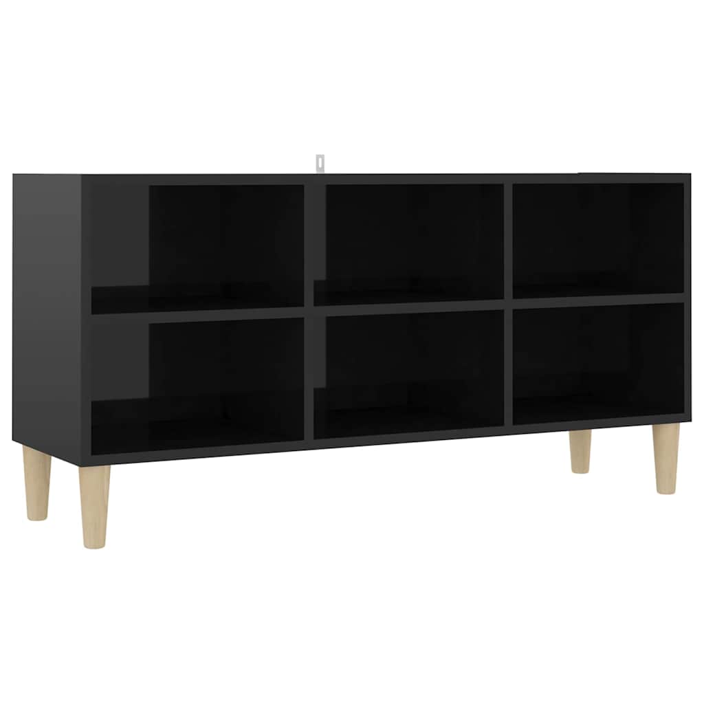 TV Cabinet with Solid Wood Legs High Gloss Black 103.5x30x50 cm