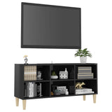 TV Cabinet with Solid Wood Legs High Gloss Black 103.5x30x50 cm