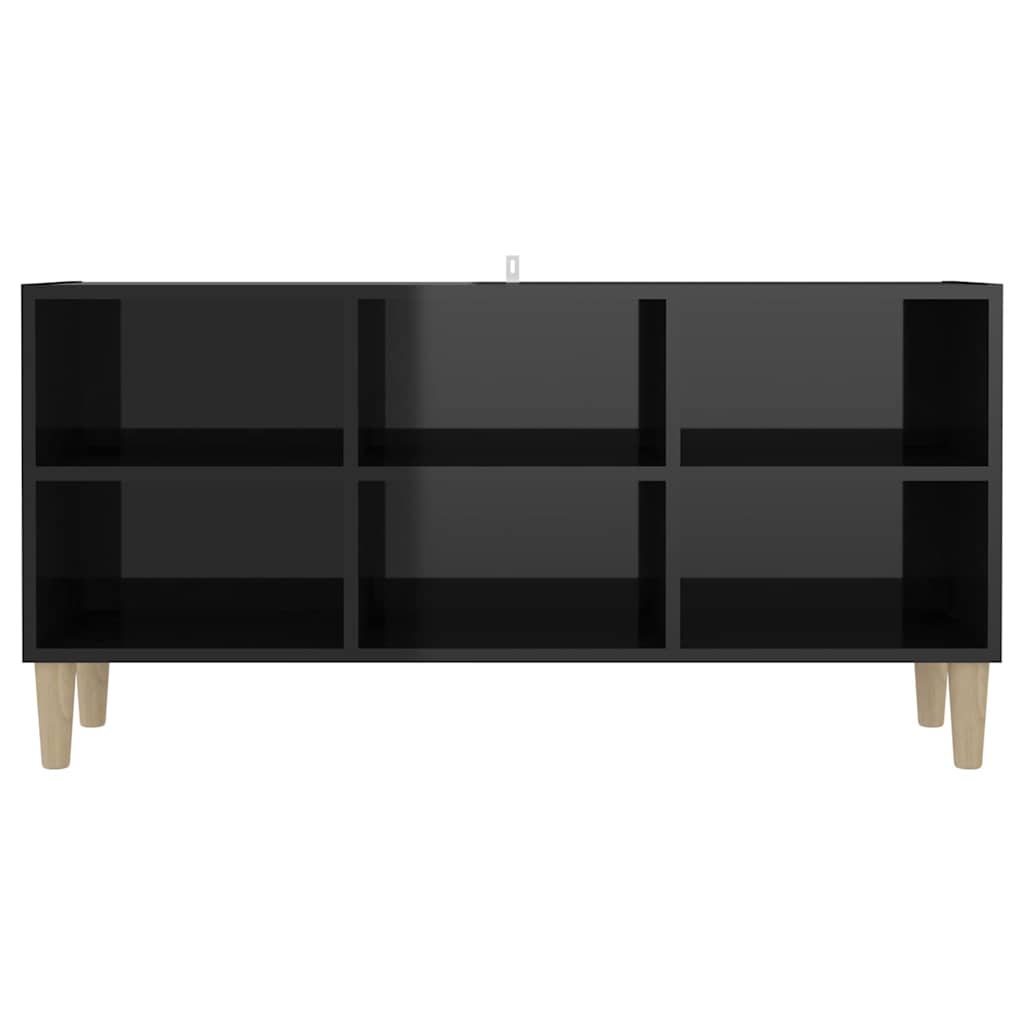 TV Cabinet with Solid Wood Legs High Gloss Black 103.5x30x50 cm