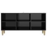 TV Cabinet with Solid Wood Legs High Gloss Black 103.5x30x50 cm - Top-Down View