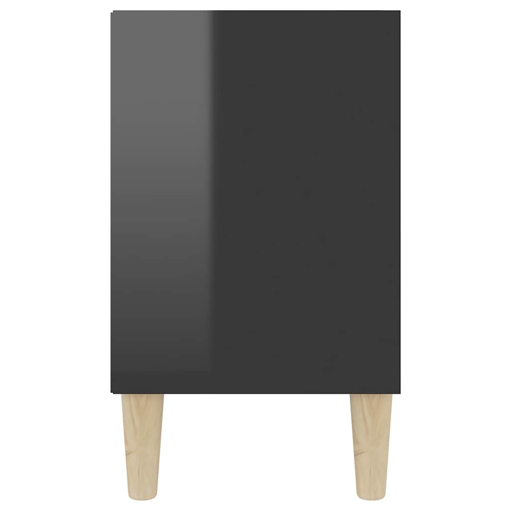 TV Cabinet with Solid Wood Legs High Gloss Black 103.5x30x50 cm