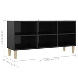 TV Cabinet with Solid Wood Legs High Gloss Black 103.5x30x50 cm - Rear View