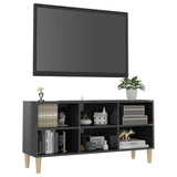 TV Cabinet with Solid Wood Legs High Gloss Grey 103.5x30x50 cm - Side View