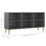 TV Cabinet with Solid Wood Legs High Gloss Grey 103.5x30x50 cm - Rear View