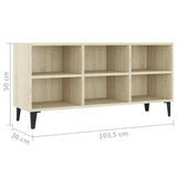 TV Cabinet with Metal Legs Sonoma Oak 103.5x30x50 cm - Rear View