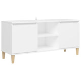 TV Cabinet with Solid Wood Legs White 103.5x35x50 cm - Front View