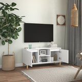 TV Cabinet with Solid Wood Legs White 103.5x35x50 cm - Side View