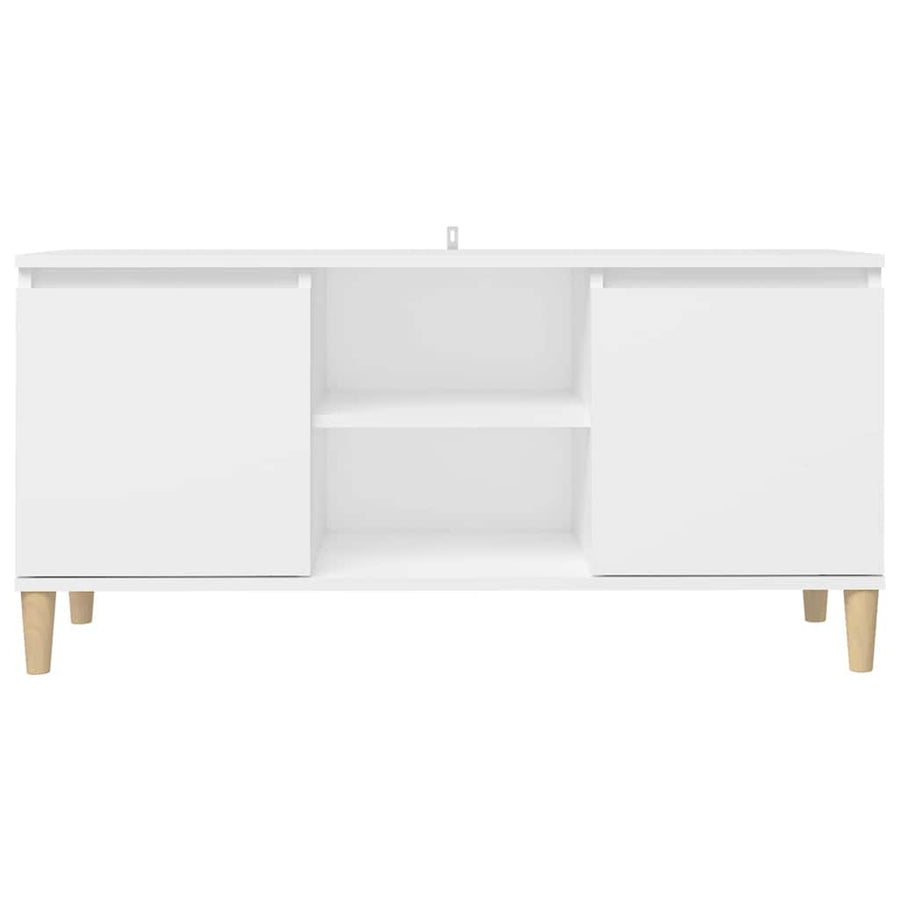 TV Cabinet with Solid Wood Legs White 103.5x35x50 cm