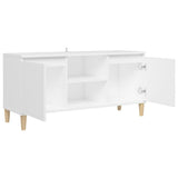 TV Cabinet with Solid Wood Legs White 103.5x35x50 cm - Close-Up Angle