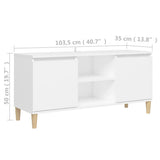 TV Cabinet with Solid Wood Legs White 103.5x35x50 cm - Low Angle