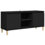 TV Cabinet with Solid Wood Legs Black 103.5x35x50 cm - Front View