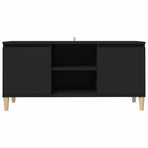 TV Cabinet with Solid Wood Legs Black 103.5x35x50 cm