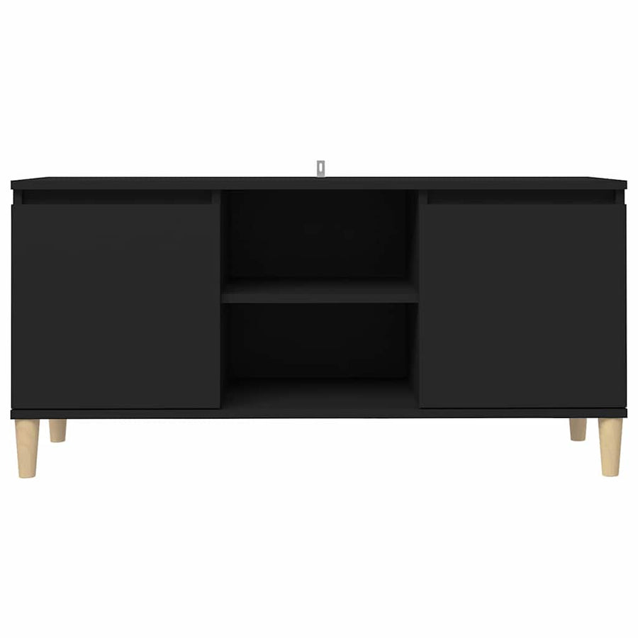 TV Cabinet with Solid Wood Legs Black 103.5x35x50 cm