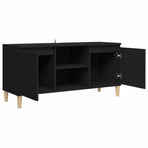 TV Cabinet with Solid Wood Legs Black 103.5x35x50 cm