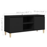 TV Cabinet with Solid Wood Legs Black 103.5x35x50 cm - Low Angle