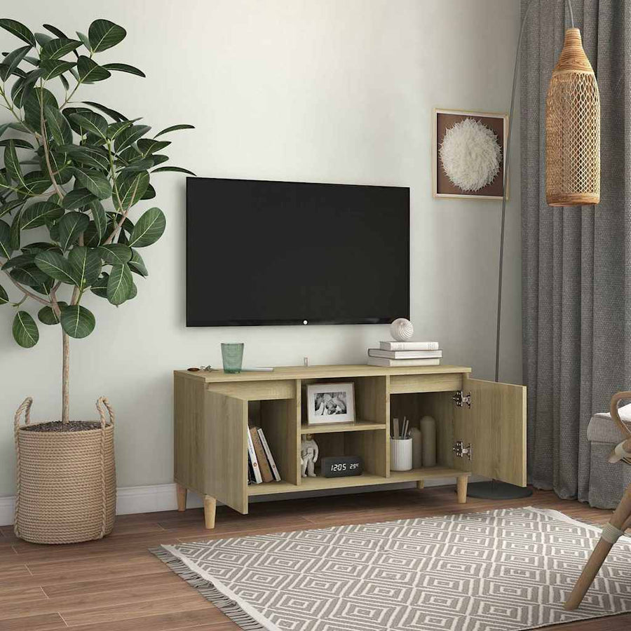 TV Cabinet with Solid Wood Legs Sonoma Oak 103.5x35x50 cm