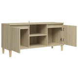 TV Cabinet with Solid Wood Legs Sonoma Oak 103.5x35x50 cm - Close-Up Angle