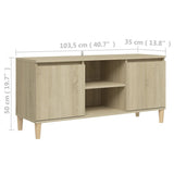 TV Cabinet with Solid Wood Legs Sonoma Oak 103.5x35x50 cm - Low Angle