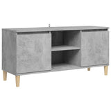 TV Cabinet with Solid Wood Legs Concrete Grey 103.5x35x50 cm - Front View