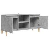TV Cabinet with Solid Wood Legs Concrete Grey 103.5x35x50 cm - Close-Up Angle