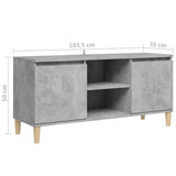 TV Cabinet with Solid Wood Legs Concrete Grey 103.5x35x50 cm - Low Angle